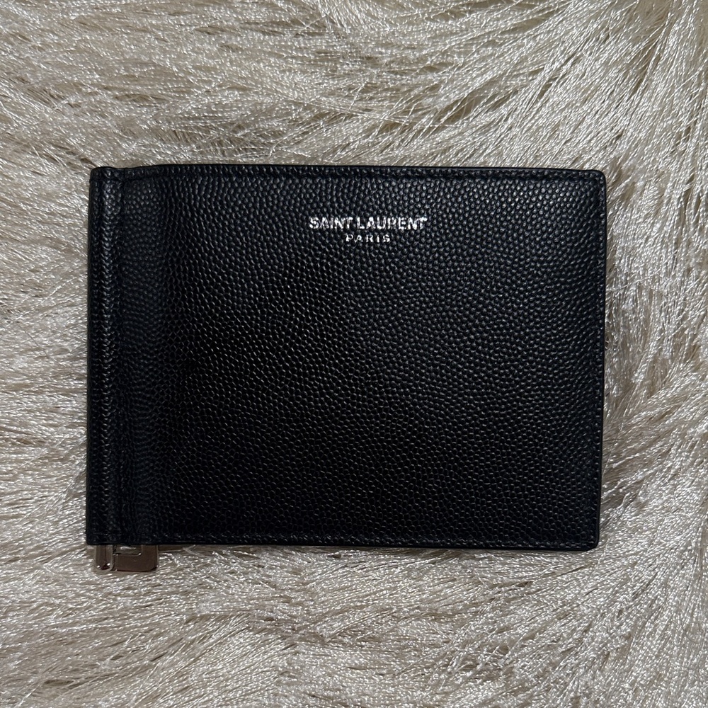 Saint Laurent Men Black Textured Leather Wallet